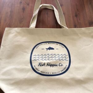 NEW Fish Hippie co. Beige canvas large tote bag. Beach bag.